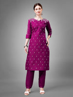 Thumbnail for Jyoti Fashion Women's Purple Cotton Blend Sequins with Embroidered Kurta Set - Distacart