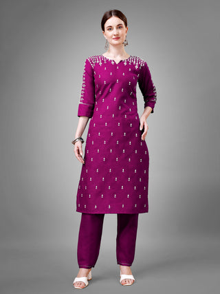 Jyoti Fashion Women's Purple Cotton Blend Sequins with Embroidered Kurta Set - Distacart