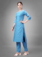 Thumbnail for Jyoti Fashion Women's Sky Blue Cotton Blend Sequins with Embroidered Kurta Set - Distacart