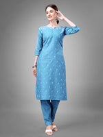 Thumbnail for Jyoti Fashion Women's Sky Blue Cotton Blend Sequins with Embroidered Kurta Set - Distacart