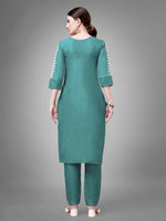 Thumbnail for Jyoti Fashion Women's Teal Cotton Blend Sequins with Embroidered Kurta Set - Distacart