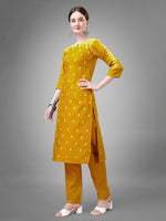 Thumbnail for Jyoti Fashion Women's Yellow Cotton Blend Sequins with Embroidered Kurta Set - Distacart