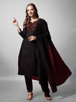 Thumbnail for Jyoti Fashion Women's Black Cotton Blend Embroidered Kurta Set - Distacart