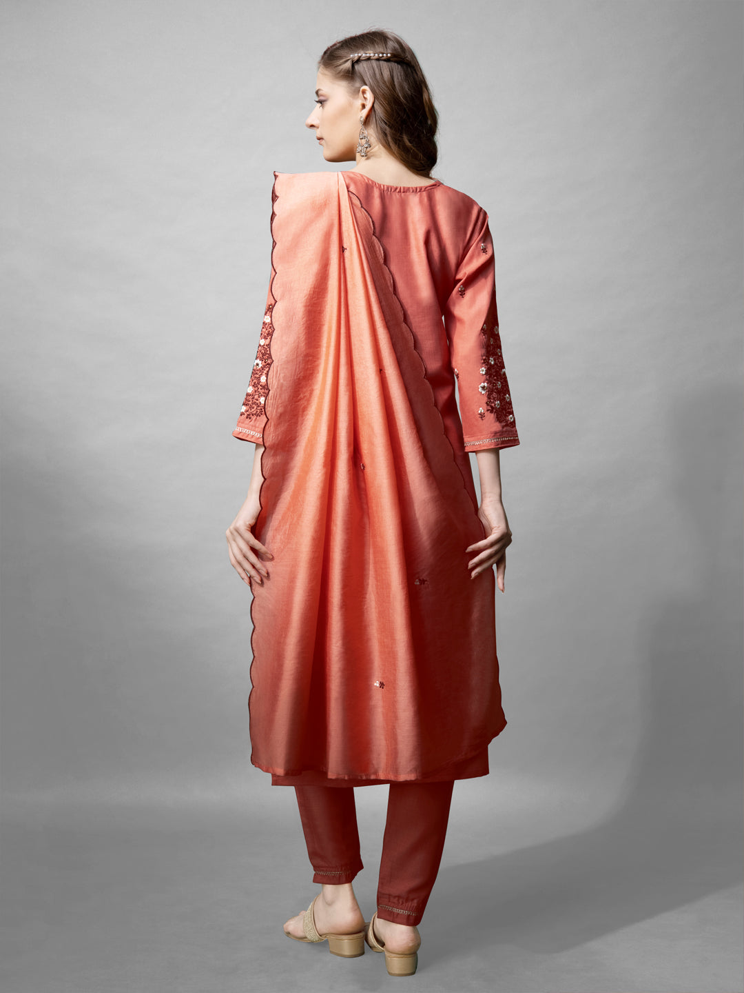 Jyoti Fashion Women's Coral Cotton Blend Embroidered Kurta Set - Distacart