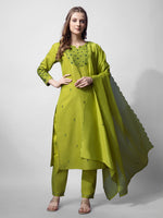 Thumbnail for Jyoti Fashion Women's Parrot Green Cotton Blend Embroidered Kurta Set - Distacart