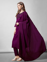 Thumbnail for Jyoti Fashion Women's Purple Cotton Blend Embroidered Kurta Set - Distacart