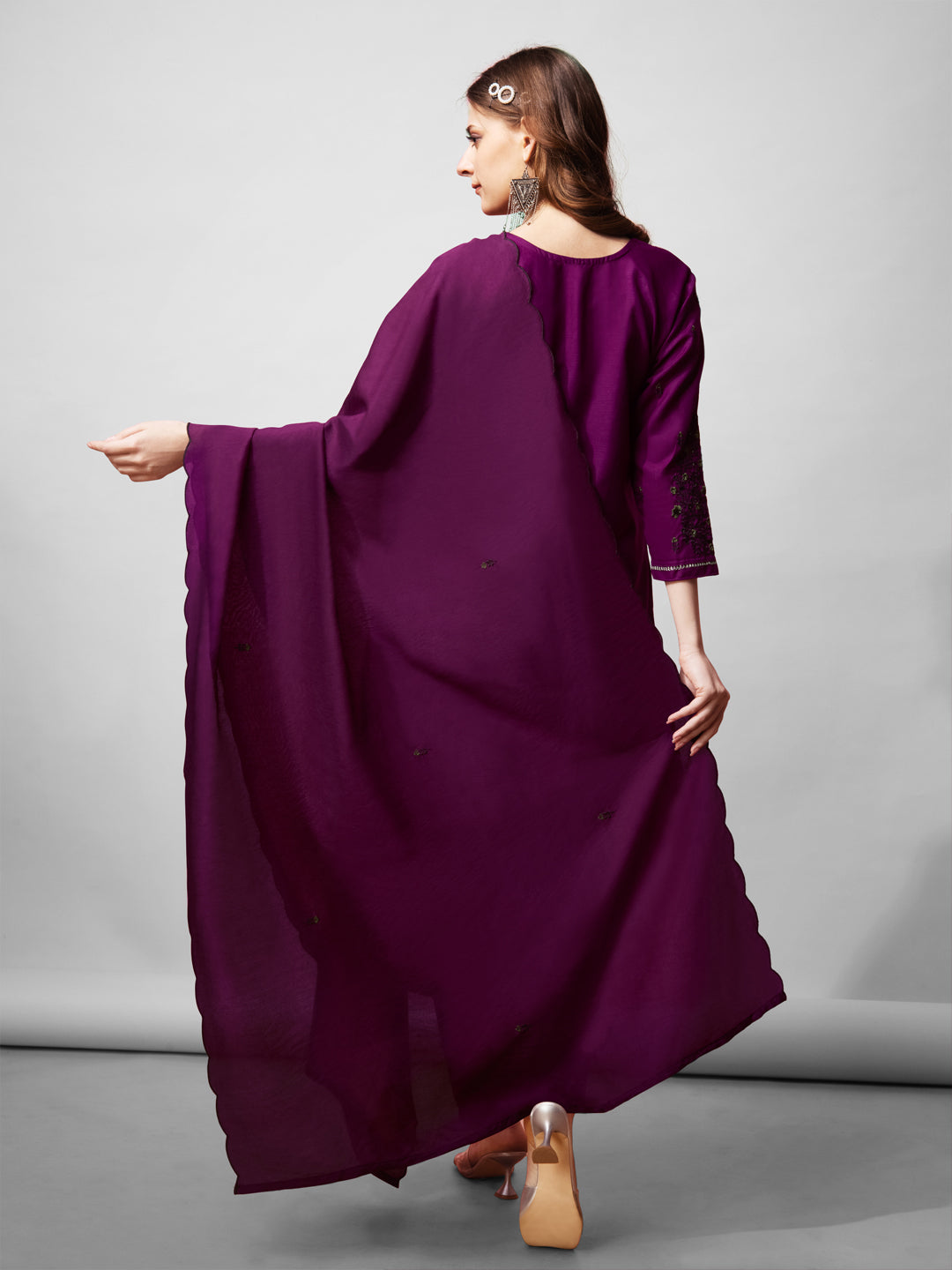 Jyoti Fashion Women's Purple Cotton Blend Embroidered Kurta Set - Distacart