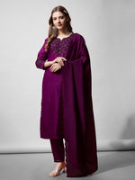 Thumbnail for Jyoti Fashion Women's Purple Cotton Blend Embroidered Kurta Set - Distacart