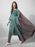Thumbnail for Jyoti Fashion Women's Teal Cotton Blend Embroidered Kurta Set - Distacart