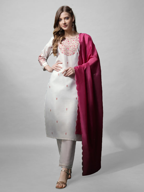 Jyoti Fashion Women's White Cotton Blend Embroidered Kurta Set - Distacart
