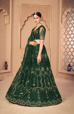 Thumbnail for Jyoti Fashion Women's Dark Green Net Thread Embroidered Designer Lehenga Choli Set - Distacart