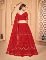 Thumbnail for Jyoti Fashion Women's Red Net Thread Embroidered Designer Lehenga Choli Set - Distacart