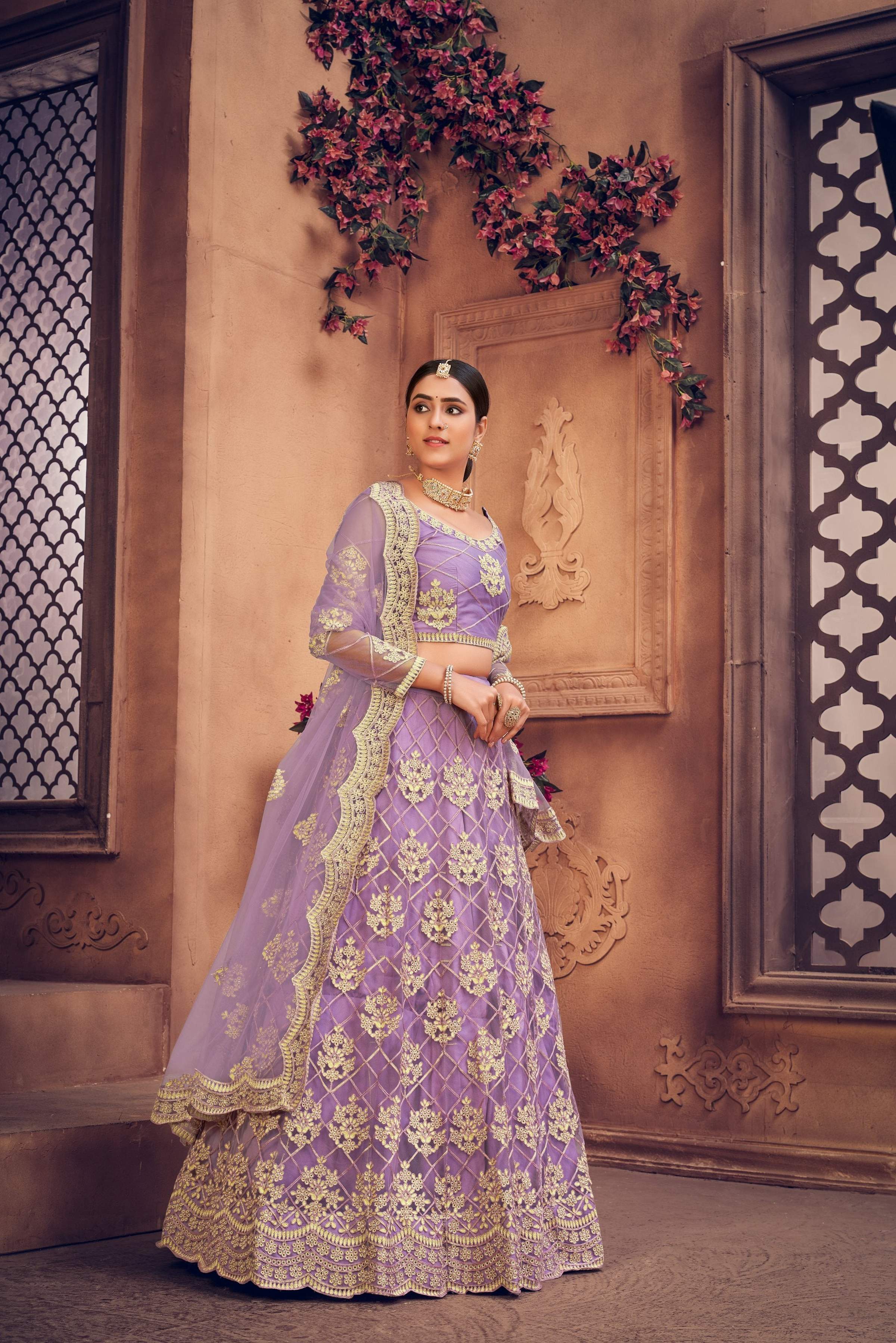 Jyoti Fashion Women's Purple Net Thread Embroidered Designer Lehenga Choli Set - Distacart