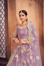 Thumbnail for Jyoti Fashion Women's Purple Net Thread Embroidered Designer Lehenga Choli Set - Distacart