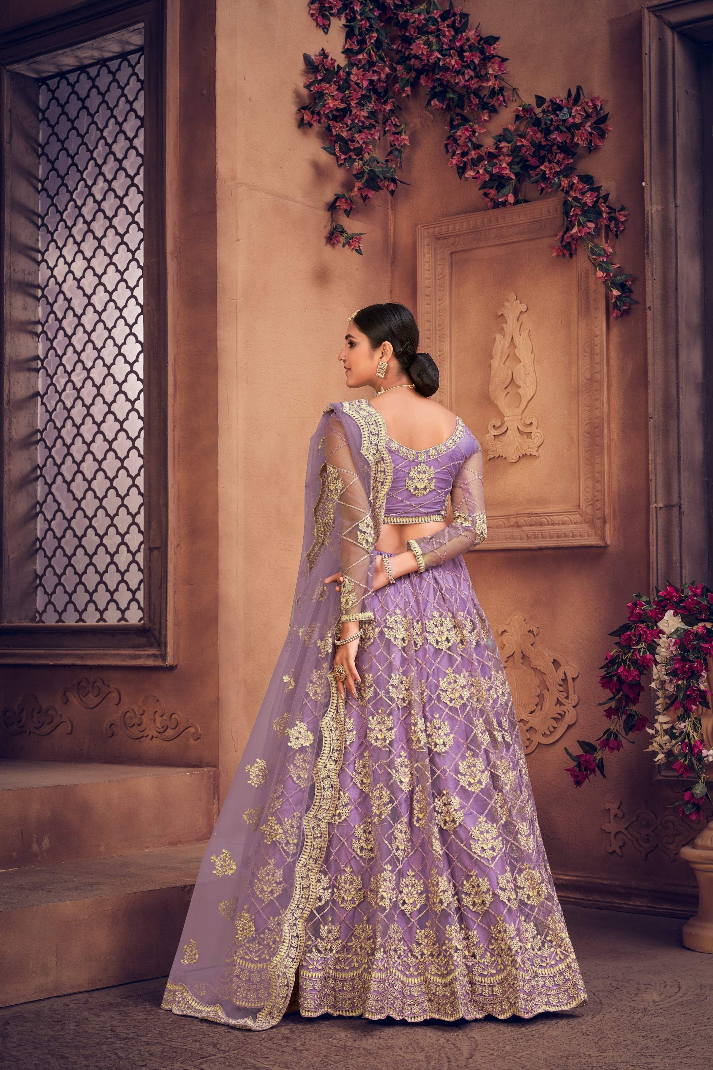 Jyoti Fashion Women's Purple Net Thread Embroidered Designer Lehenga Choli Set - Distacart
