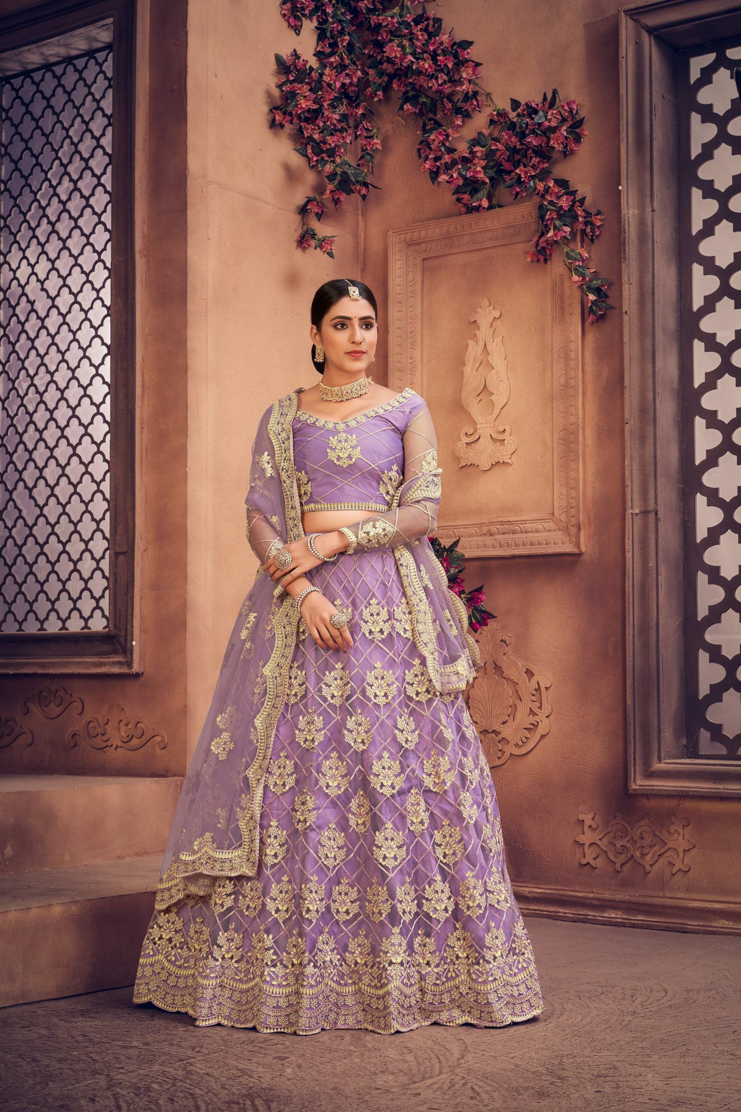 Jyoti Fashion Women's Purple Net Thread Embroidered Designer Lehenga Choli Set - Distacart