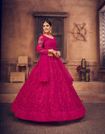 Thumbnail for Jyoti Fashion Women's Rani Pink Net Thread Embroidered Designer Lehenga Choli Set - Distacart