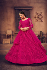 Thumbnail for Jyoti Fashion Women's Rani Pink Net Thread Embroidered Designer Lehenga Choli Set - Distacart