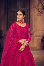 Thumbnail for Jyoti Fashion Women's Rani Pink Net Thread Embroidered Designer Lehenga Choli Set - Distacart