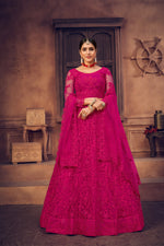 Thumbnail for Jyoti Fashion Women's Rani Pink Net Thread Embroidered Designer Lehenga Choli Set - Distacart