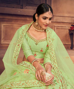 Thumbnail for Jyoti Fashion Women's Pista Green Taffeta Silk Thread Embroidered Designer Lehenga Choli Set - Distacart