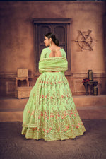 Thumbnail for Jyoti Fashion Women's Pista Green Taffeta Silk Thread Embroidered Designer Lehenga Choli Set - Distacart