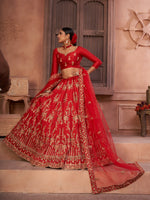 Thumbnail for Jyoti Fashion Women's Red Taffeta Silk Thread Embroidered Designer Lehenga Choli Set - Distacart