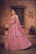 Thumbnail for Jyoti Fashion Women's Dusty Pink Net Thread Embroidered Designer Lehenga Choli Set - Distacart