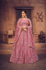 Thumbnail for Jyoti Fashion Women's Dusty Pink Net Thread Embroidered Designer Lehenga Choli Set - Distacart