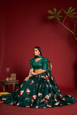 Thumbnail for Jyoti Fashion Women's Teal Banglory Silk Floral Printed Designer Lehenga Choli Set - Distacart