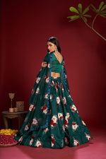 Thumbnail for Jyoti Fashion Women's Teal Banglory Silk Floral Printed Designer Lehenga Choli Set - Distacart