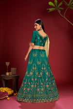 Thumbnail for Jyoti Fashion Women's Dark Green Taffeta Silk Thread Embroidered Designer Lehenga Choli Set - Distacart