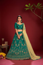 Thumbnail for Jyoti Fashion Women's Dark Green Taffeta Silk Thread Embroidered Designer Lehenga Choli Set - Distacart
