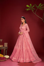 Thumbnail for Jyoti Fashion Women's Pink Net Thread Embroidered Designer Lehenga Choli Set - Distacart