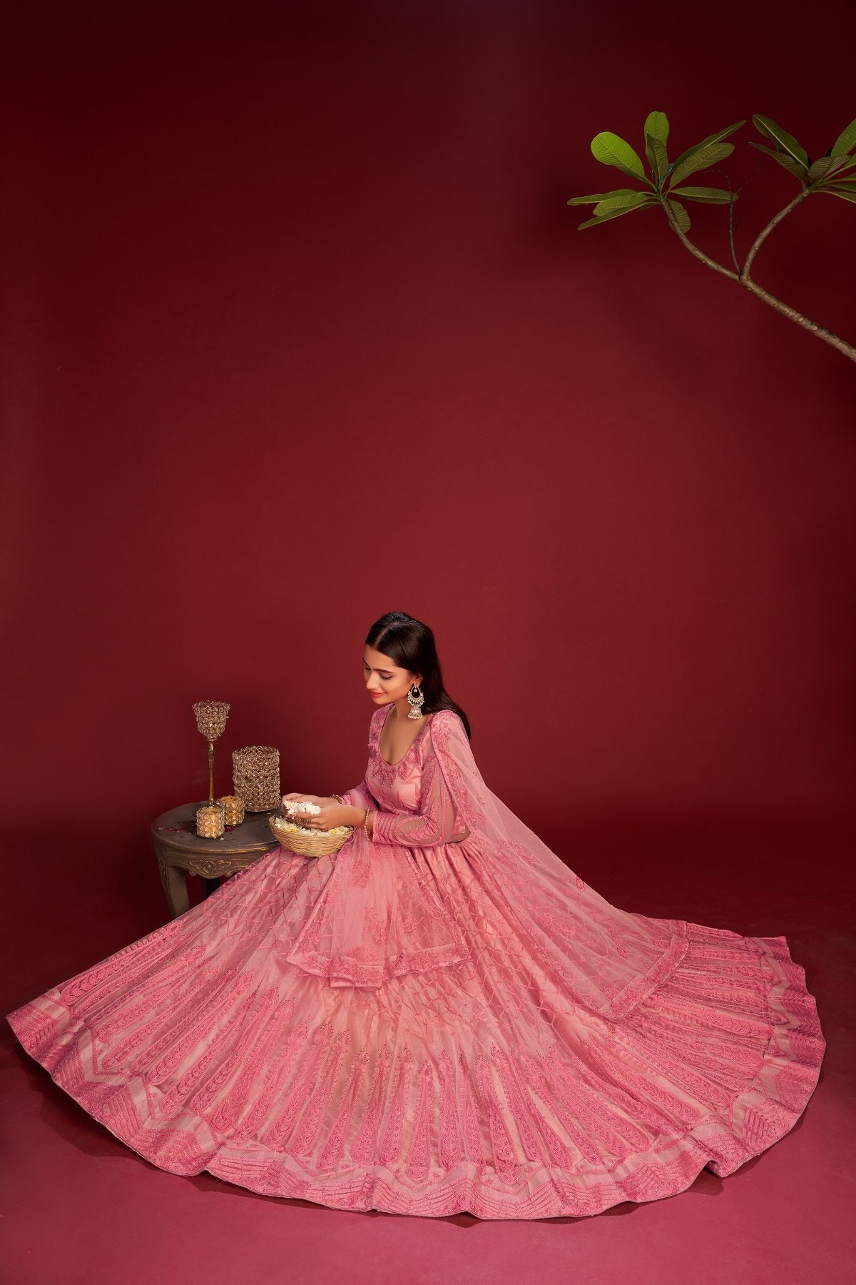 Jyoti Fashion Women's Pink Net Thread Embroidered Designer Lehenga Choli Set - Distacart