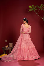 Thumbnail for Jyoti Fashion Women's Pink Net Thread Embroidered Designer Lehenga Choli Set - Distacart