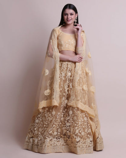 Jyoti Fashion Women's Cream Net Thread Embroidered Designer Lehenga Choli Set - Distacart