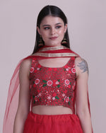 Thumbnail for Jyoti Fashion Women's Red Net Thread Embroidered Designer Lehenga Choli Set - Distacart