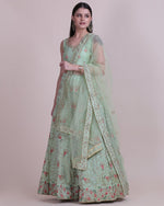 Thumbnail for Jyoti Fashion Women's Sea Green Taffeta Silk Thread Embroidered Designer Lehenga Choli Set - Distacart