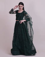 Thumbnail for Jyoti Fashion Women's Dark Green Net Thread Embroidered Designer Lehenga Choli Set - Distacart