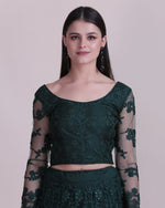 Thumbnail for Jyoti Fashion Women's Dark Green Net Thread Embroidered Designer Lehenga Choli Set - Distacart