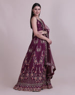 Thumbnail for Jyoti Fashion Women's Wine Taffeta Silk Thread Embroidered Designer Lehenga Choli Set - Distacart