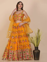 Thumbnail for Jyoti Fashion Women's Yellow Net Thread Embroidered Designer Lehenga Choli Set - Distacart