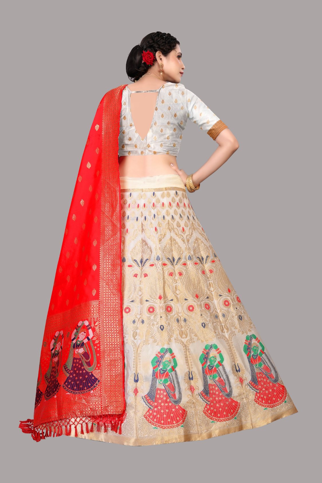 Jyoti Fashion Women's White Jacquard Zari Woven Designer Lehenga Choli Set - Distacart