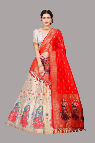 Jyoti Fashion Women's White Jacquard Zari Woven Designer Lehenga Choli Set - Distacart