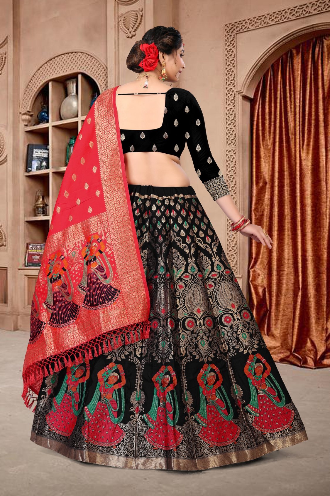 Jyoti Fashion Women's Black Jacquard Zari Woven Designer Lehenga Choli Set - Distacart