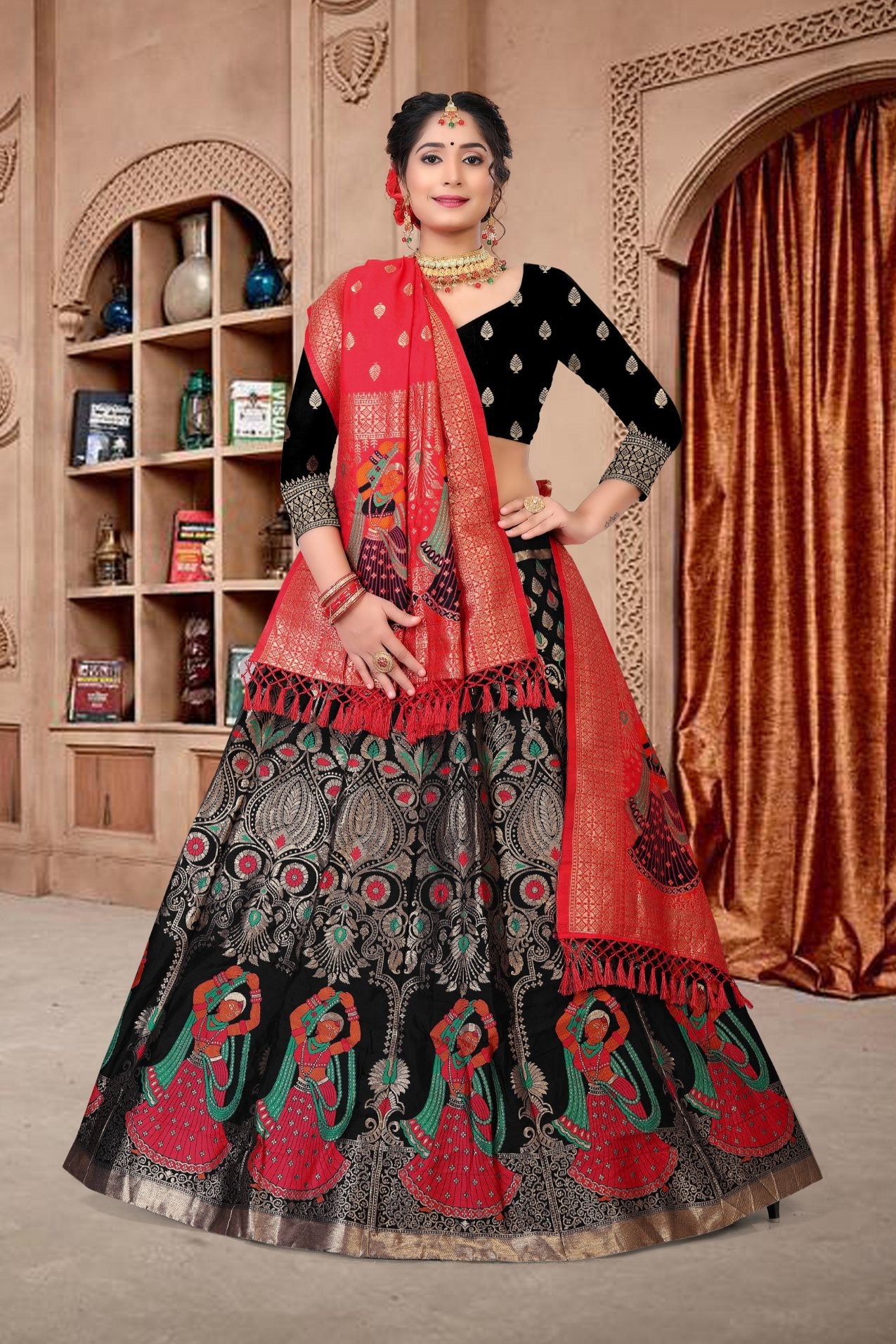 Jyoti Fashion Women's Black Jacquard Zari Woven Designer Lehenga Choli Set - Distacart