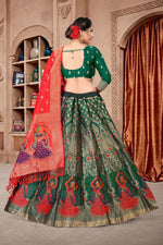 Thumbnail for Jyoti Fashion Women's Dark Green Jacquard Zari Woven Designer Lehenga Choli Set - Distacart