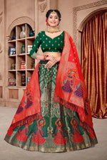 Thumbnail for Jyoti Fashion Women's Dark Green Jacquard Zari Woven Designer Lehenga Choli Set - Distacart