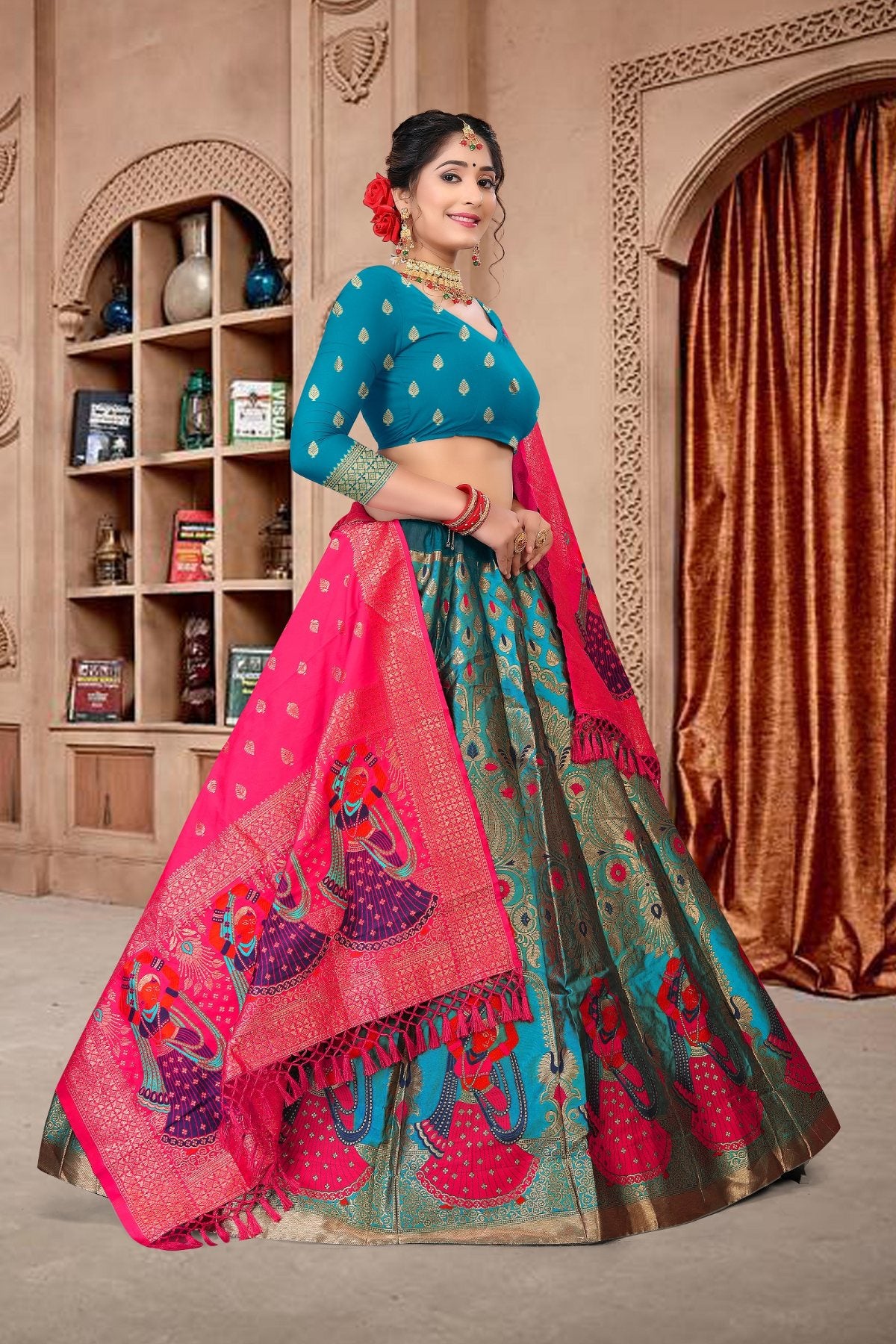 Jyoti Fashion Women's Sky Blue Jacquard Zari Woven Designer Lehenga Choli Set - Distacart